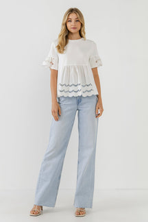 ENGLISH FACTORY - Knit Eyelet Mixed T-Shirts - TOPS available at Objectrare