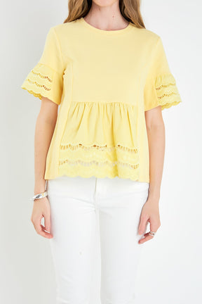 ENGLISH FACTORY - Knit Eyelet Mixed T-Shirts - TOPS available at Objectrare