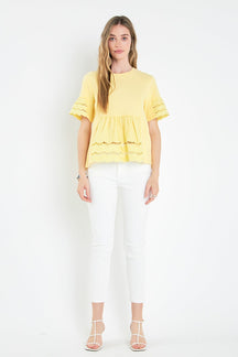 ENGLISH FACTORY - Knit Eyelet Mixed T-Shirts - TOPS available at Objectrare