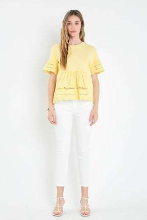 ENGLISH FACTORY - Knit Eyelet Mixed T-Shirts - TOPS available at Objectrare