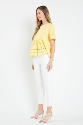 ENGLISH FACTORY - Knit Eyelet Mixed T-Shirts - TOPS available at Objectrare