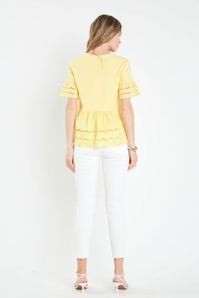 ENGLISH FACTORY - Knit Eyelet Mixed T-Shirts - TOPS available at Objectrare