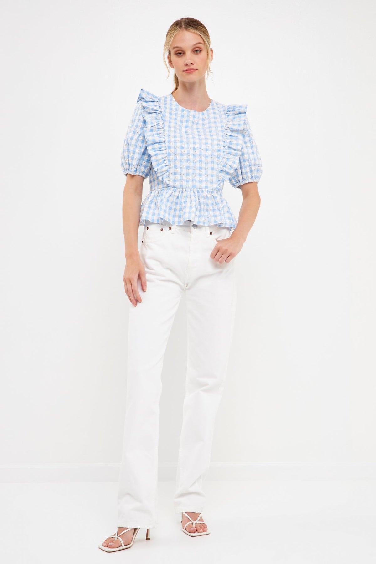 ENGLISH FACTORY - Embroidered Gingham Checked Ruffle Top - TOPS available at Objectrare