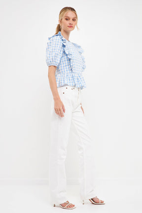 ENGLISH FACTORY - English Factory - Embroidered Gingham Checked Ruffle Top - TOPS available at Objectrare