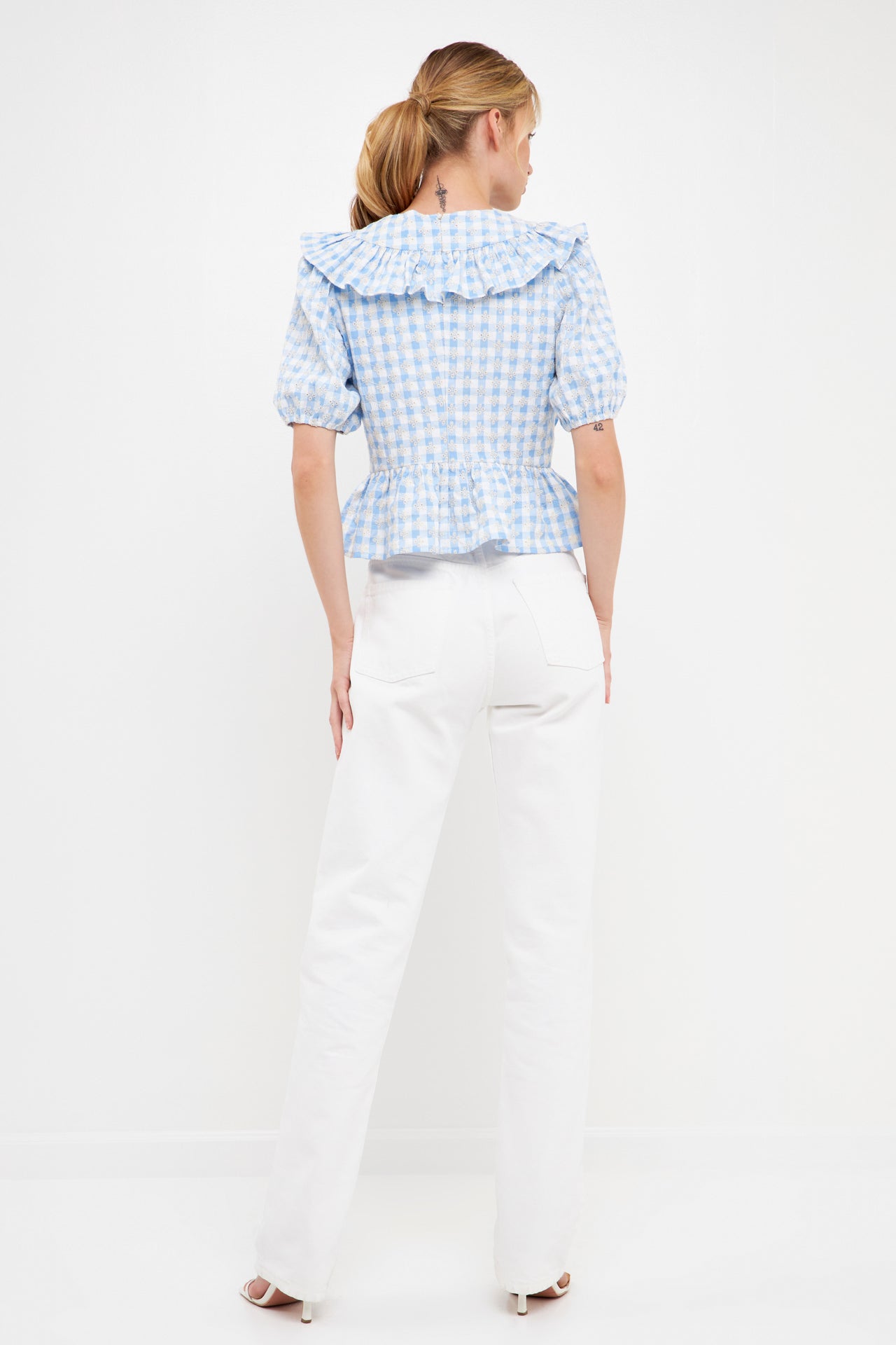 ENGLISH FACTORY - English Factory - Embroidered Gingham Checked Ruffle Top - TOPS available at Objectrare