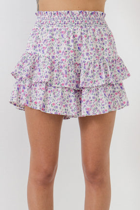 FREE THE ROSES - Floral Print Ruffled Shorts - SHORTS available at Objectrare