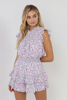 FREE THE ROSES - Floral Print Ruffled Shorts - SHORTS available at Objectrare