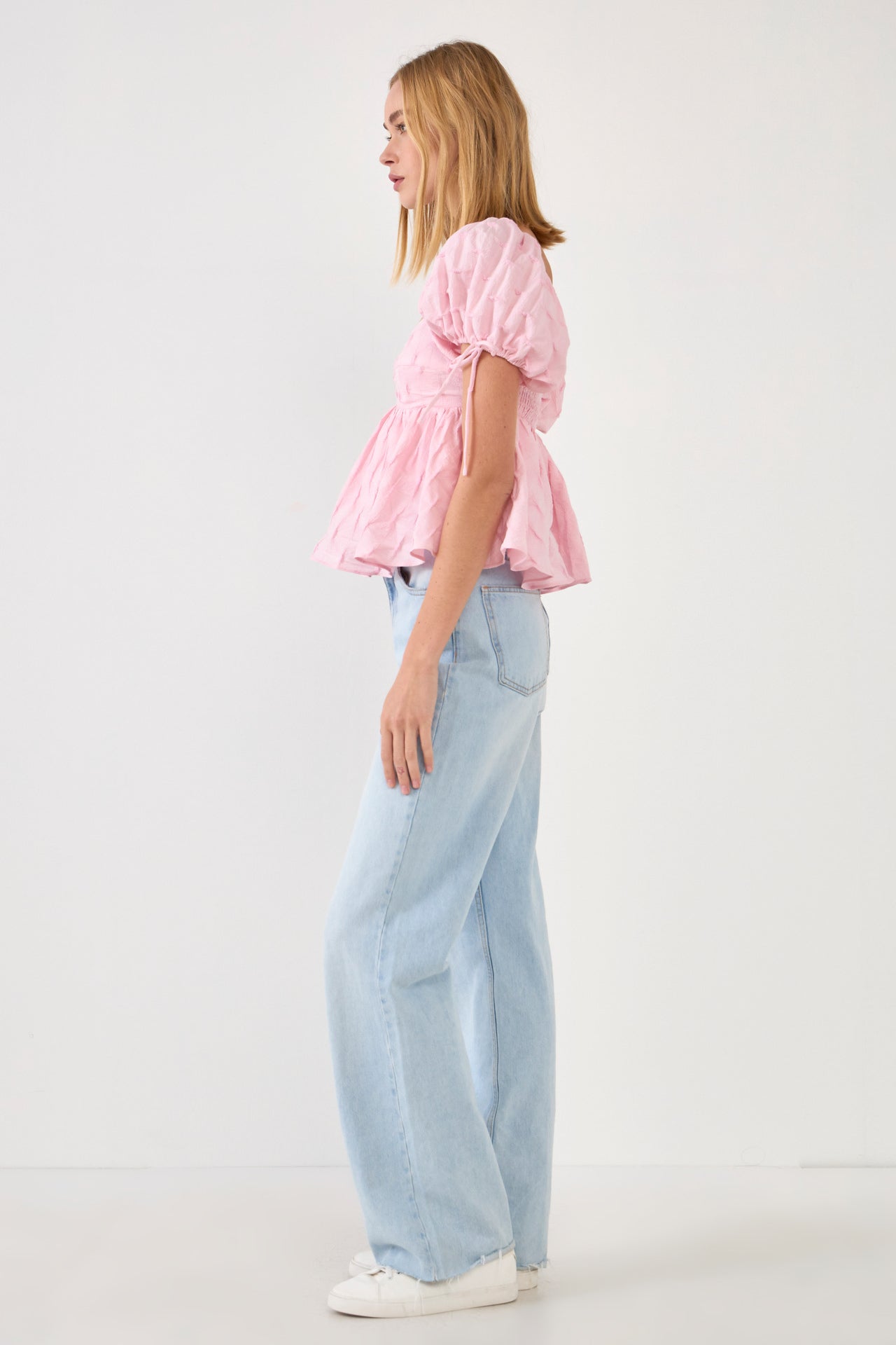 ENGLISH FACTORY - Women's Woven Puff Sleeve Peplum Blouse - TOPS available at Objectrare