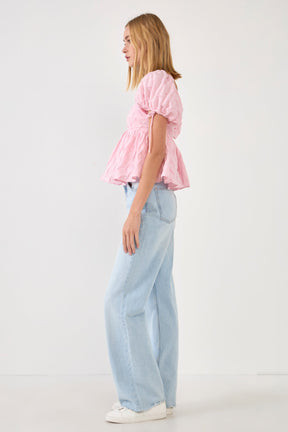 ENGLISH FACTORY - Women's Woven Puff Sleeve Peplum Blouse - TOPS available at Objectrare