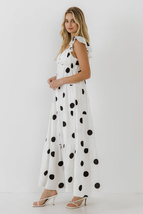 ENGLISH FACTORY - Polka-Dot Maxi Dress with Ruffle - DRESSES available at Objectrare