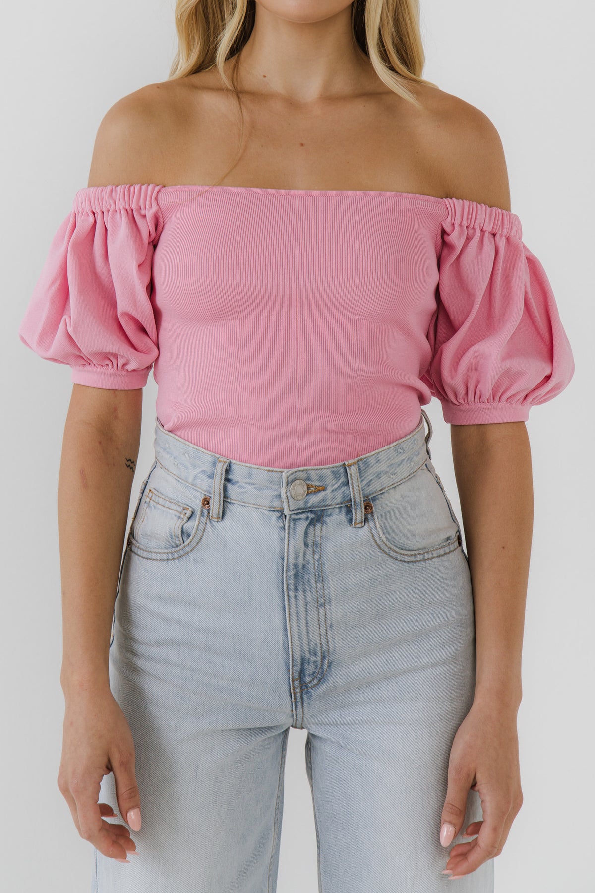 GREY LAB - Knitted Top With Puff Sleeves - TOPS available at Objectrare