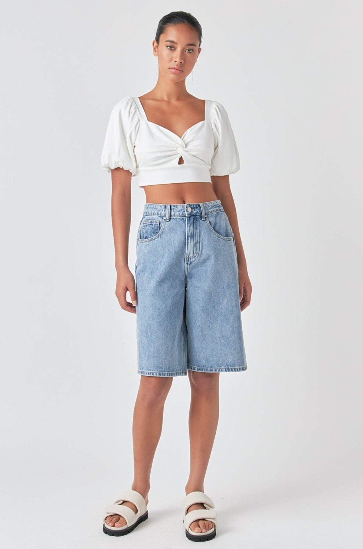 GREY LAB - Knotted Top with Short Puff Sleeves - TOPS available at Objectrare