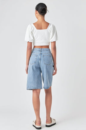 GREY LAB - Knotted Top with Short Puff Sleeves - TOPS available at Objectrare