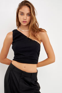 GREY LAB - Ruched One Shoulder Crop Top - TOPS available at Objectrare