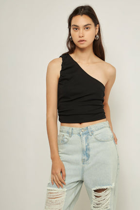 GREY LAB - Ruched One Shoulder Crop Top - TOPS available at Objectrare
