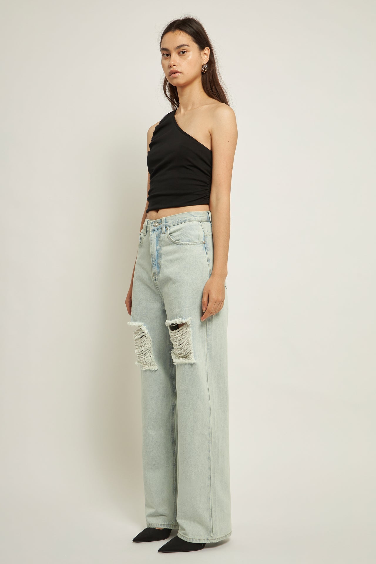 GREY LAB - Ruched One Shoulder Crop Top - TOPS available at Objectrare