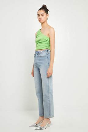 GREY LAB - Ruched One Shoulder Crop Top - TOPS available at Objectrare