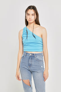 GREY LAB - Ruched One Shoulder Crop Top - TOPS available at Objectrare