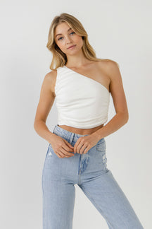 GREY LAB - Ruched One Shoulder Crop Top - TOPS available at Objectrare