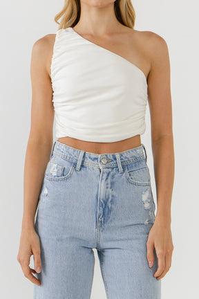 GREY LAB - Ruched One Shoulder Crop Top - TOPS available at Objectrare