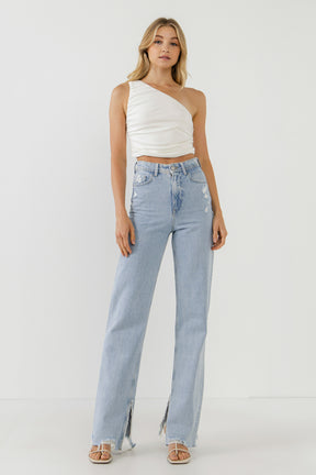 GREY LAB - Ruched One Shoulder Crop Top - TOPS available at Objectrare