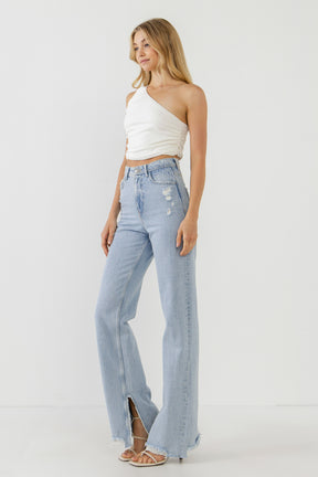 GREY LAB - Ruched One Shoulder Crop Top - TOPS available at Objectrare