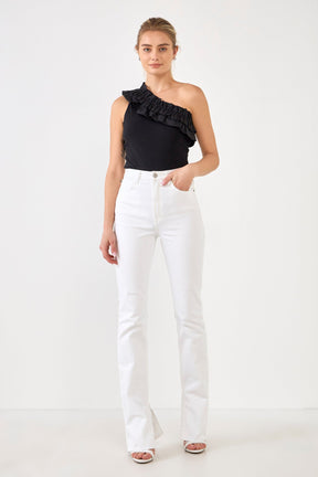 ENDLESS ROSE - Ruffled Asymmetrical Bodysuit - TOPS available at Objectrare