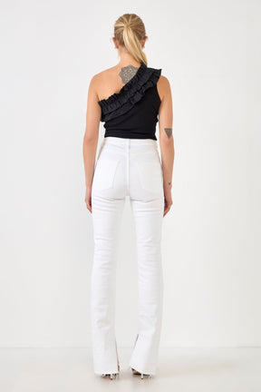 ENDLESS ROSE - Ruffled Asymmetrical Bodysuit - TOPS available at Objectrare