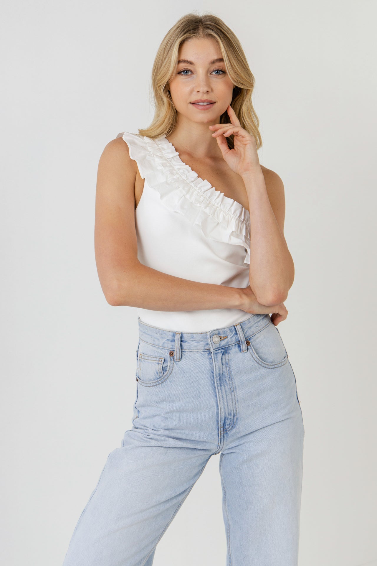 ENDLESS ROSE - Ruffled Asymmetrical Bodysuit - TOPS available at Objectrare