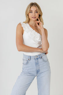 ENDLESS ROSE - Ruffled Asymmetrical Bodysuit - TOPS available at Objectrare