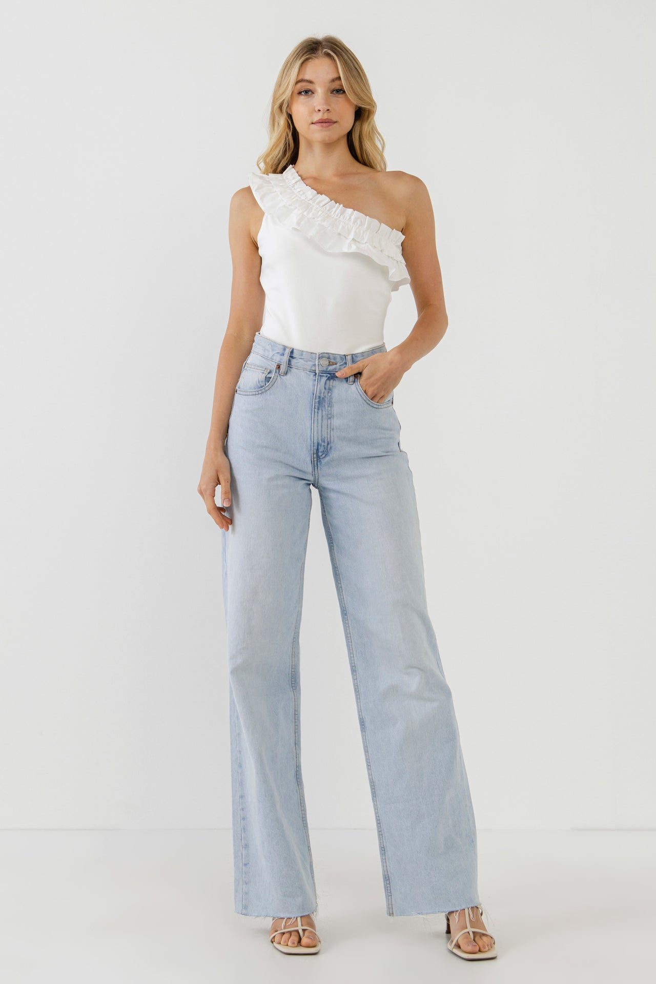 ENDLESS ROSE - Ruffled Asymmetrical Bodysuit - TOPS available at Objectrare