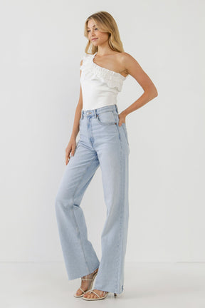 ENDLESS ROSE - Ruffled Asymmetrical Bodysuit - TOPS available at Objectrare