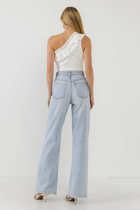 ENDLESS ROSE - Ruffled Asymmetrical Bodysuit - TOPS available at Objectrare