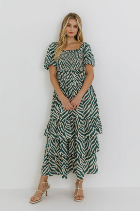 ENGLISH FACTORY - Tiger Print Smocked Midi Dress - DRESSES available at Objectrare