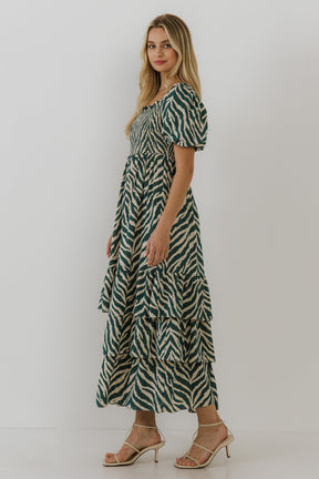 ENGLISH FACTORY - English Factory - Tiger Print Smocked Midi Dress - DRESSES available at Objectrare