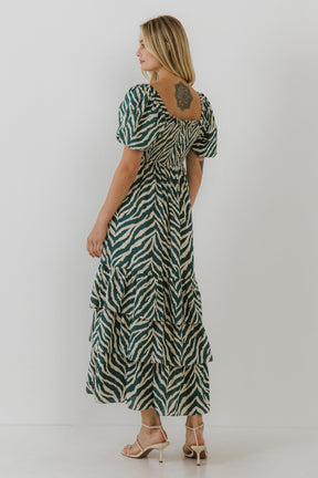 ENGLISH FACTORY - Tiger Print Smocked Midi Dress - DRESSES available at Objectrare