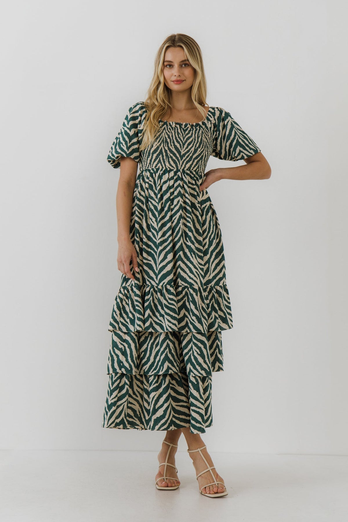 ENGLISH FACTORY - Tiger Print Smocked Midi Dress - DRESSES available at Objectrare