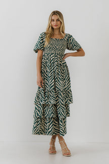 ENGLISH FACTORY - Tiger Print Smocked Midi Dress - DRESSES available at Objectrare
