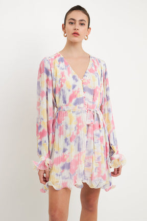 ENDLESS ROSE - Tie dye Chiffon Pleated Mini Dress - DRESSES available at Objectrare