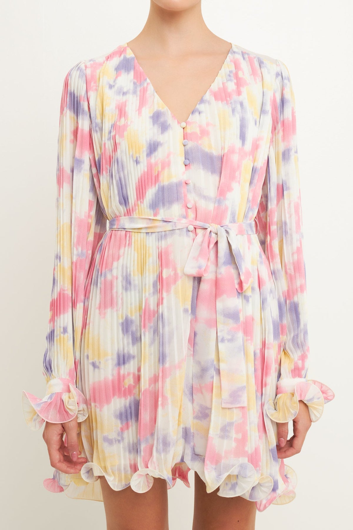 ENDLESS ROSE - Tie-dye Chiffon Pleated Mini Dress - DRESSES available at Objectrare