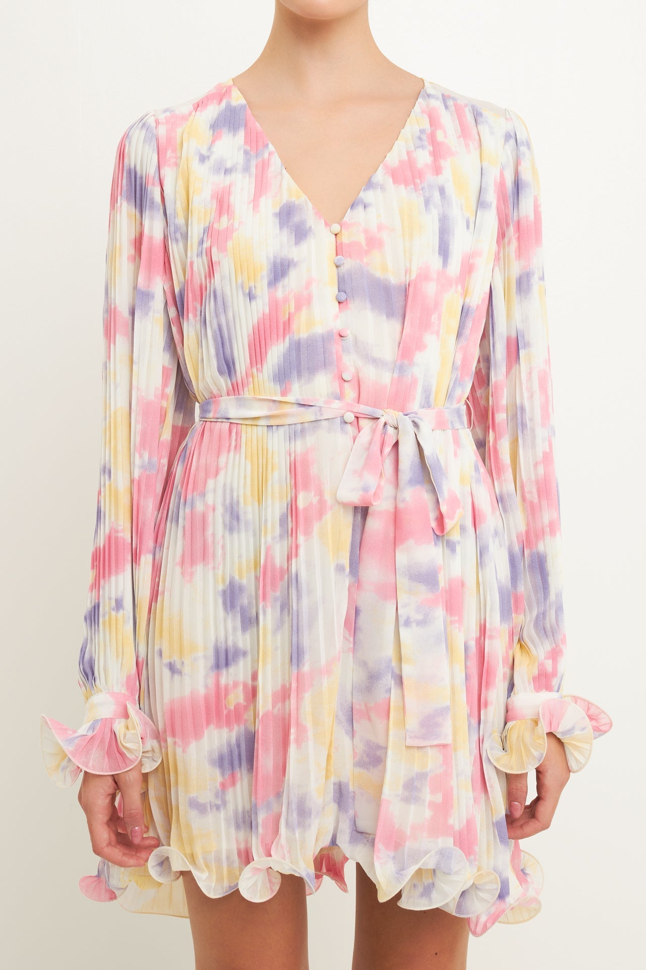 ENDLESS ROSE - Endless Rose - Tie-dye Chiffon Pleated Mini Dress - DRESSES available at Objectrare