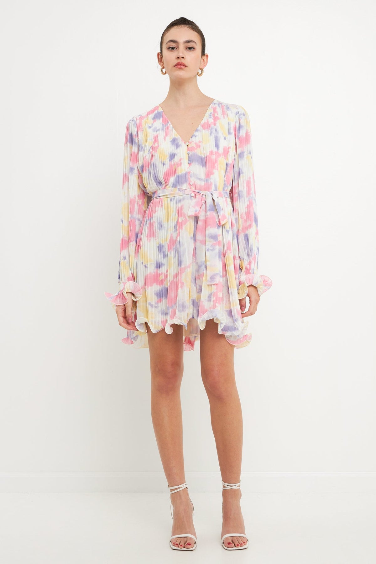 ENDLESS ROSE - Tie-dye Chiffon Pleated Mini Dress - DRESSES available at Objectrare