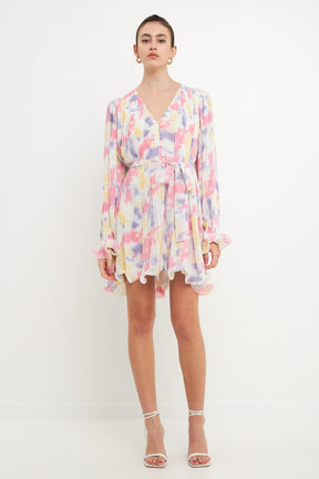 ENDLESS ROSE - Tie dye Chiffon Pleated Mini Dress - DRESSES available at Objectrare