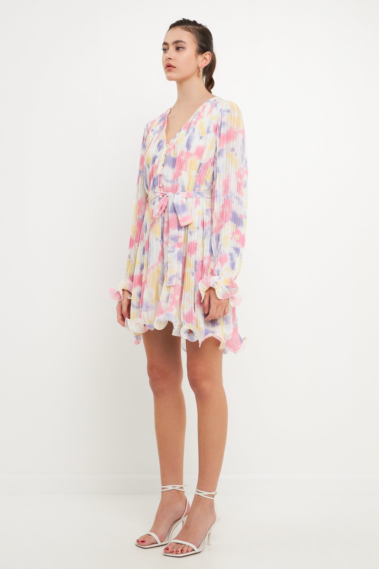 ENDLESS ROSE - Tie dye Chiffon Pleated Mini Dress - DRESSES available at Objectrare