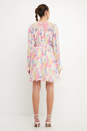 ENDLESS ROSE - Tie dye Chiffon Pleated Mini Dress - DRESSES available at Objectrare
