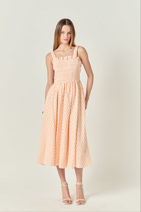 ENGLISH FACTORY - Striped Smocked Midi Dress - DRESSES available at Objectrare