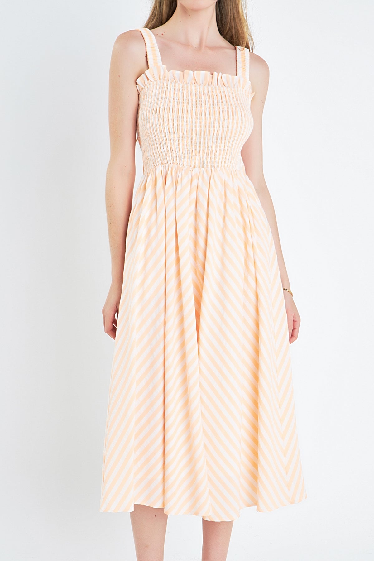 Striped Smocked Midi Dress