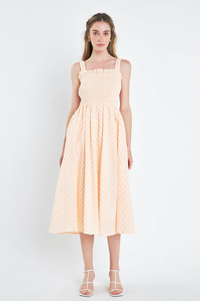 ENGLISH FACTORY - English Factory - Striped Smocked Midi Dress - DRESSES available at Objectrare