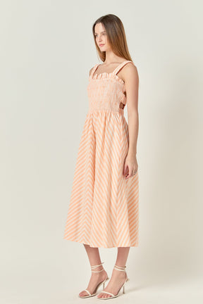 ENGLISH FACTORY - Striped Smocked Midi Dress - DRESSES available at Objectrare