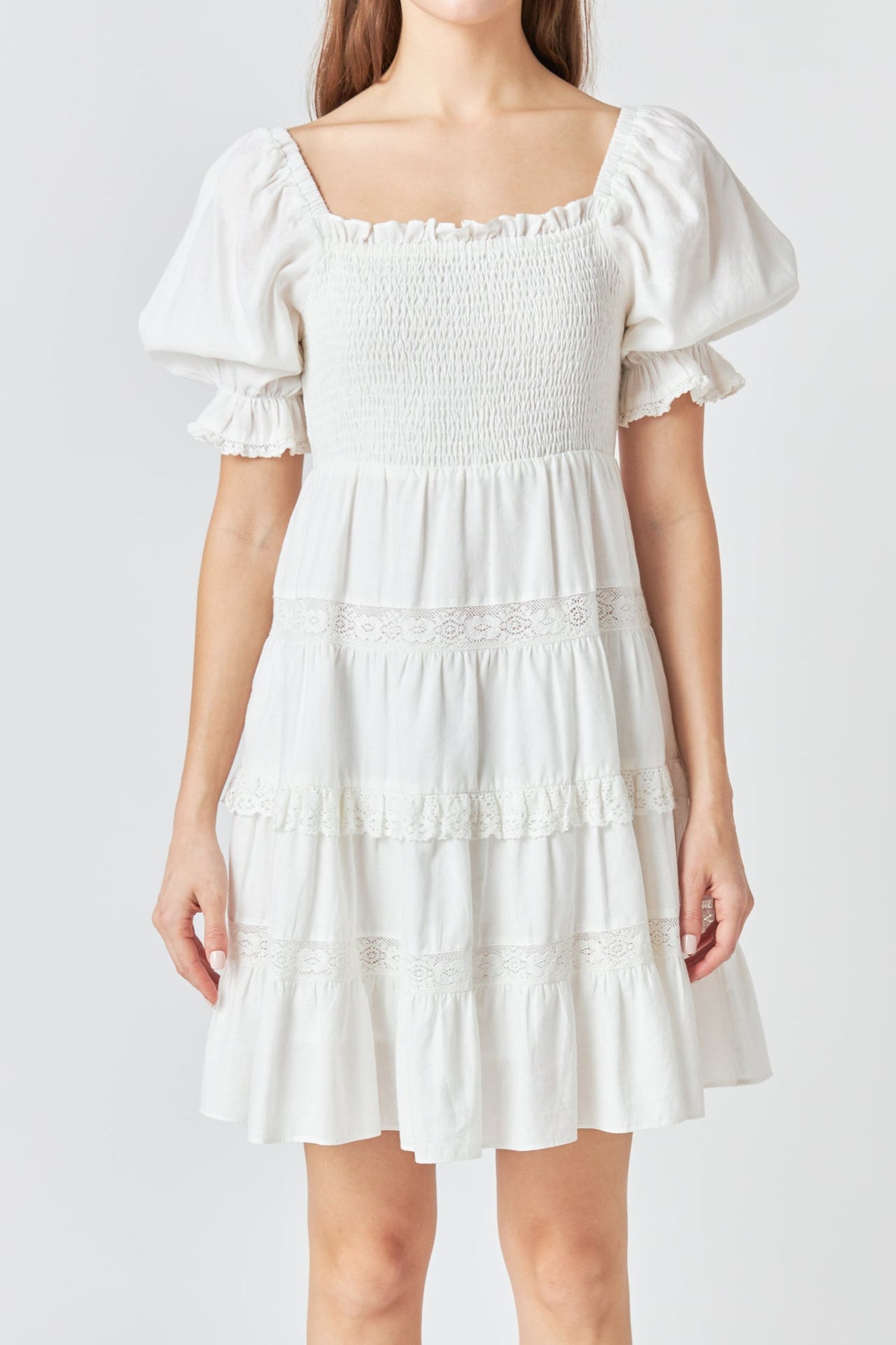 ENDLESS ROSE - Endless Rose - Linen Smocked Mini Dress with Lace - DRESSES available at Objectrare